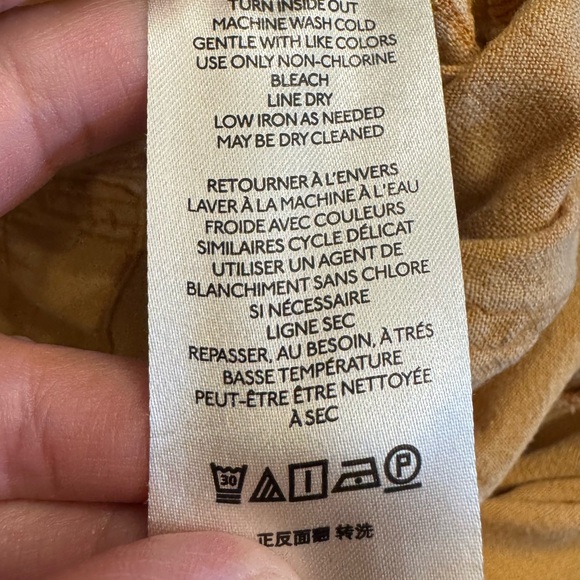 by Anthropologie Linen Utility Cargo Pants Size 14 Pockets Mustard Yellow - Picture 11 of 13